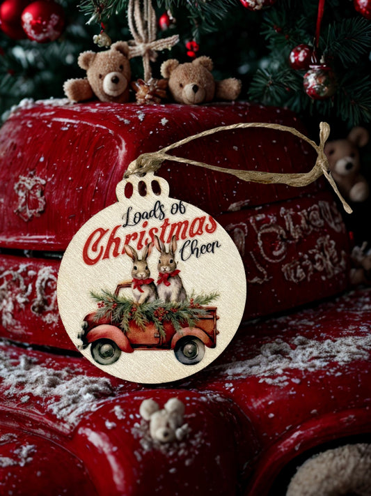 Christmas Ornaments - Red Truck & Bunnies