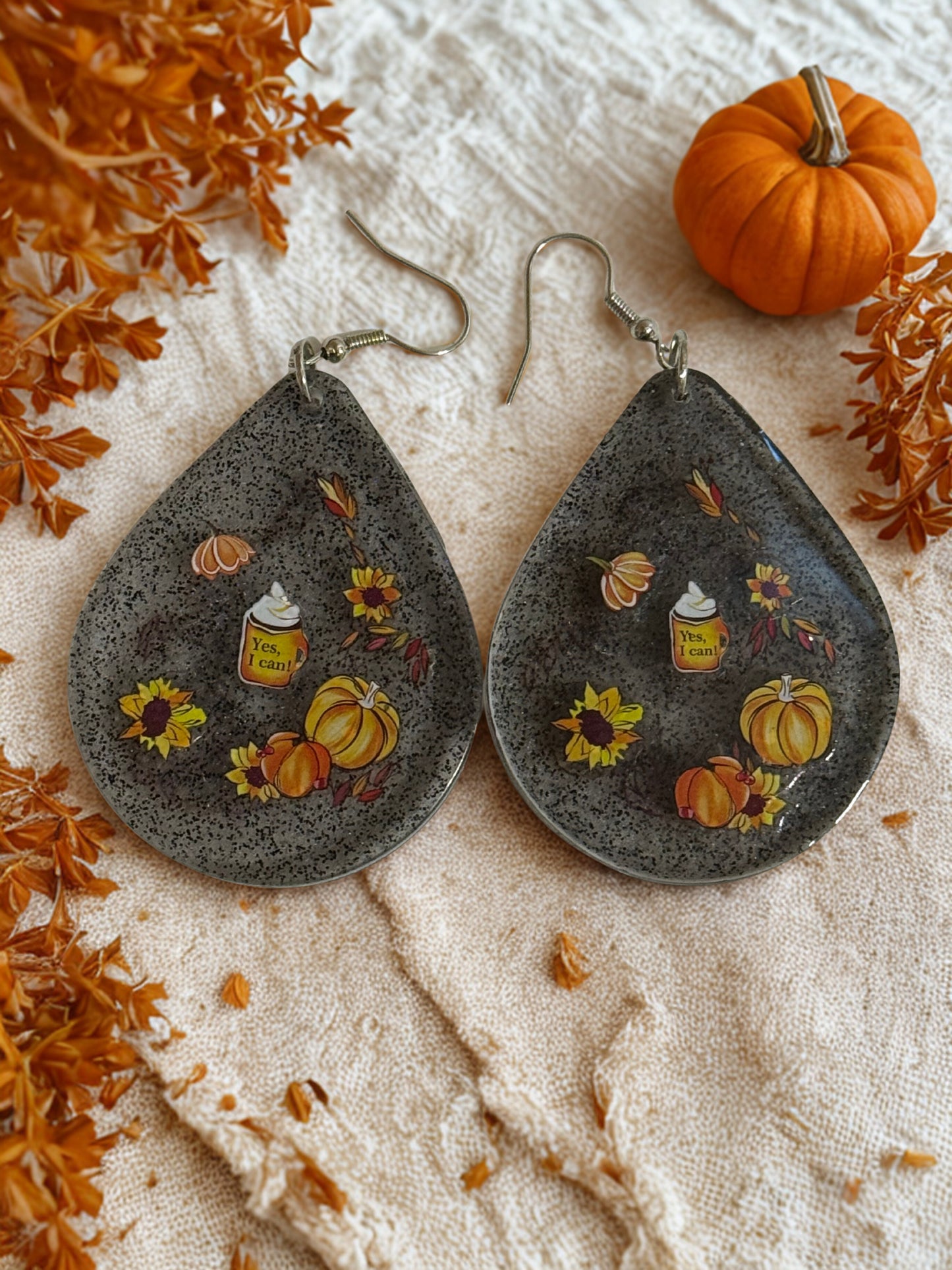 Earrings -Latte & pumpkins. Same design on each side!