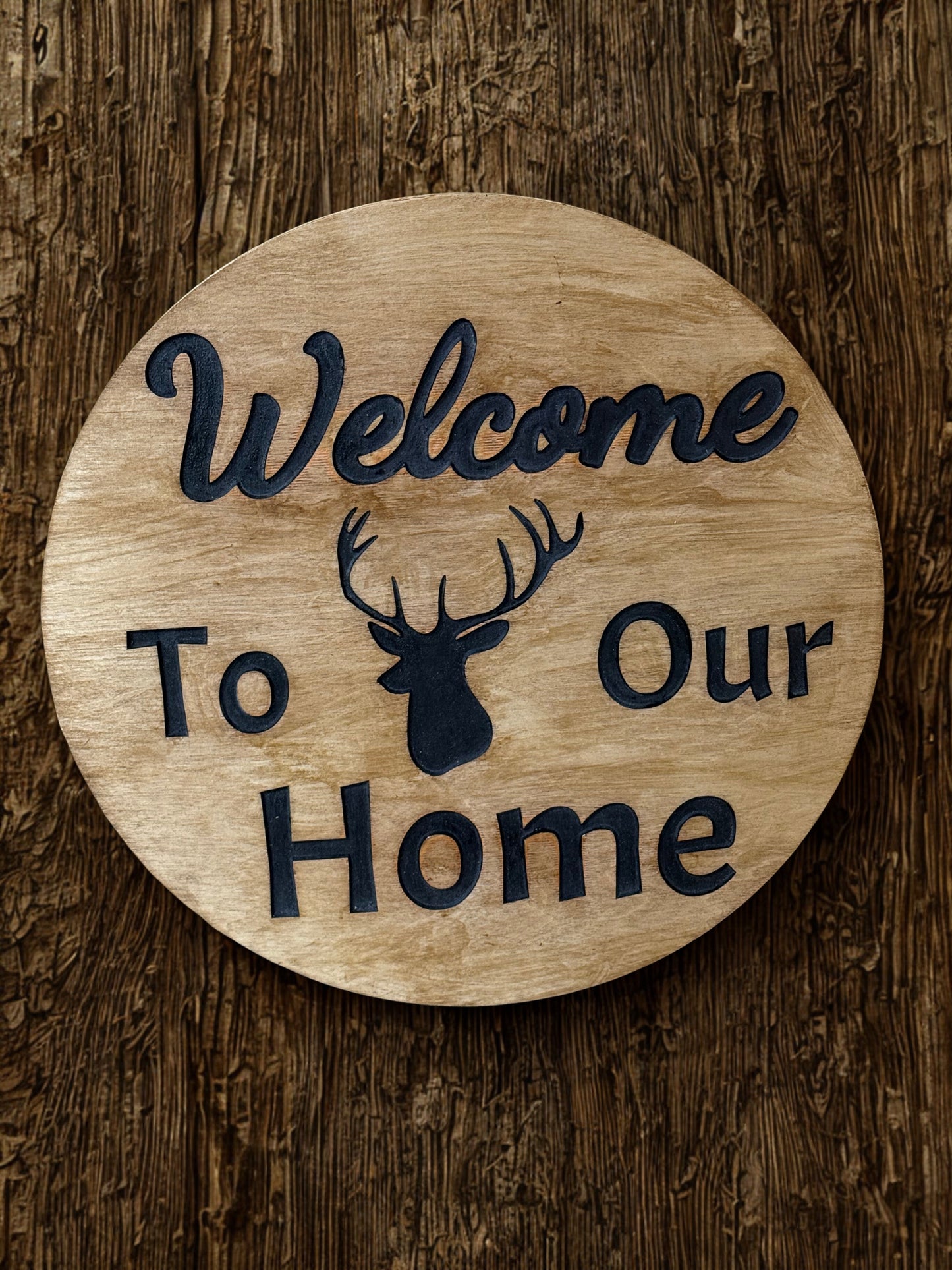 Welcome to our home deer sign black