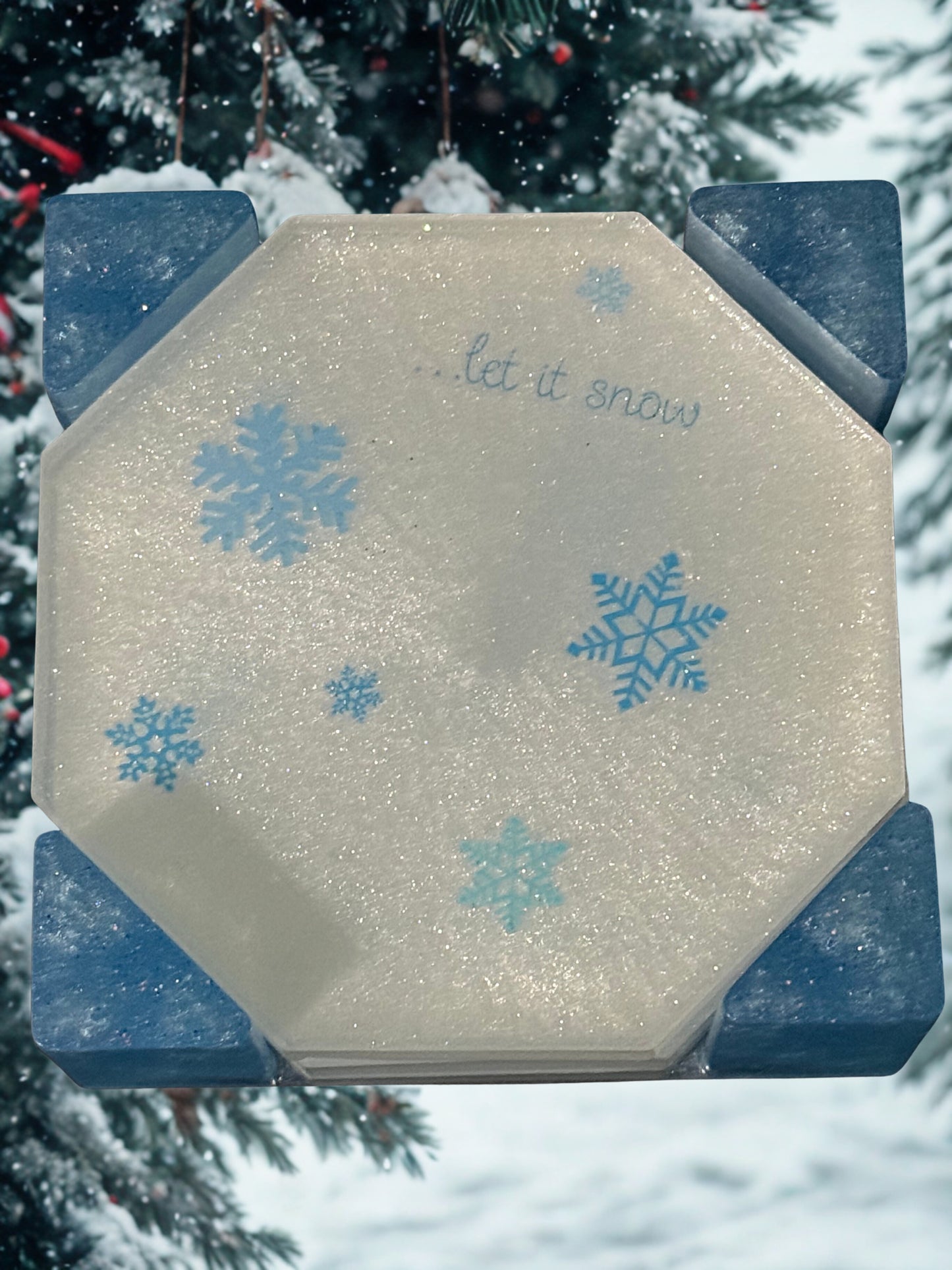 Snow Flake epoxy coasters with holder