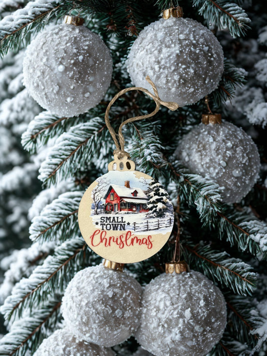 Christmas Ornament - Snow & Red Barn