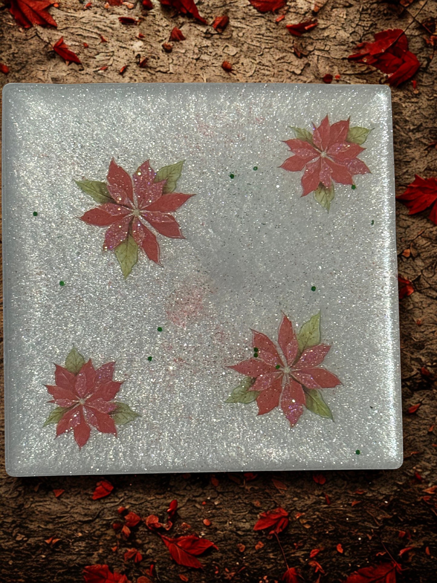 Poinsettia coasters and holder