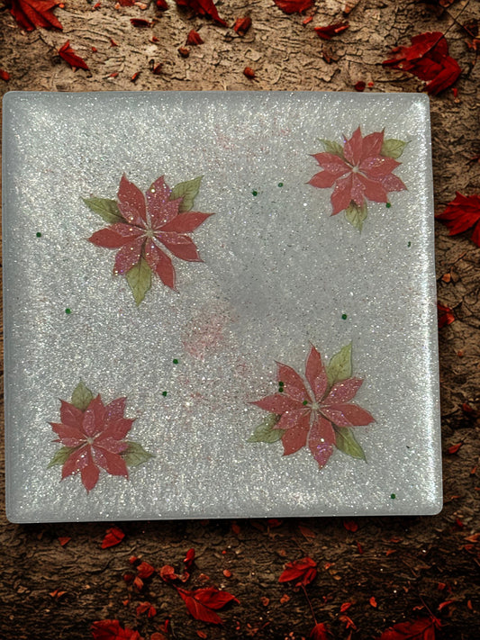 Poinsettia coasters and holder