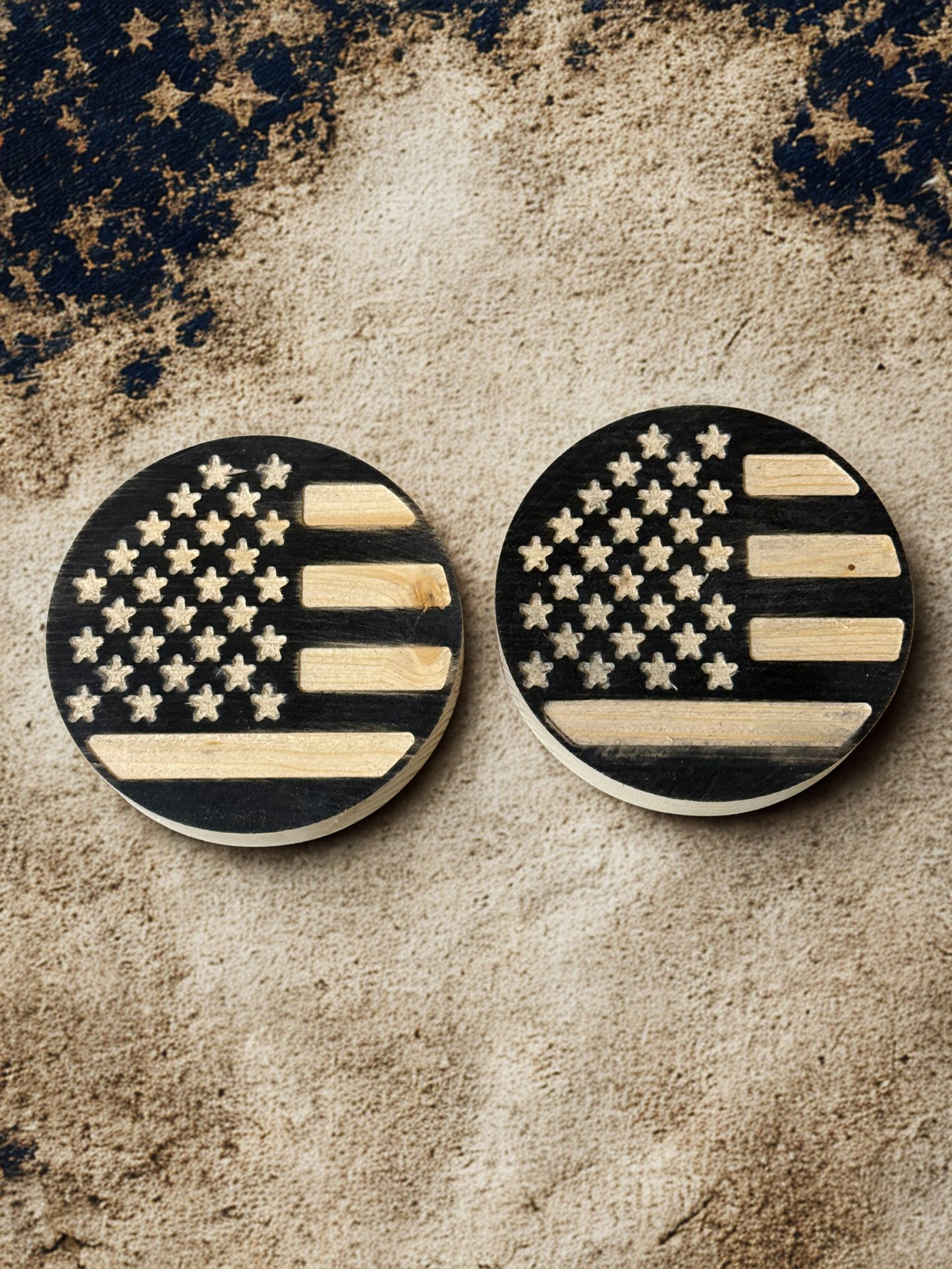 Black wooden American flag coasters
