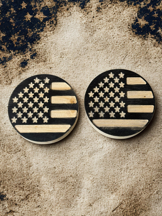 Black wooden American flag coasters