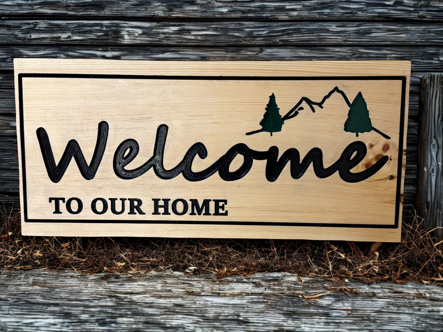 Welcome wooden sign 11 x 24" pine