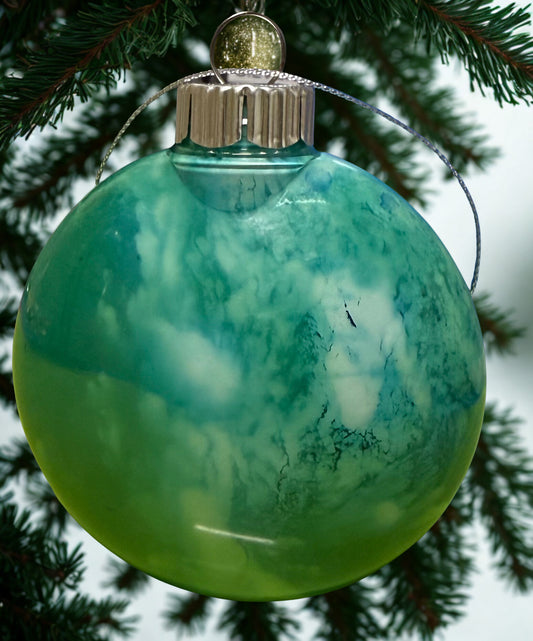Christmas Ornament - Marbled : Teal, white, and tan