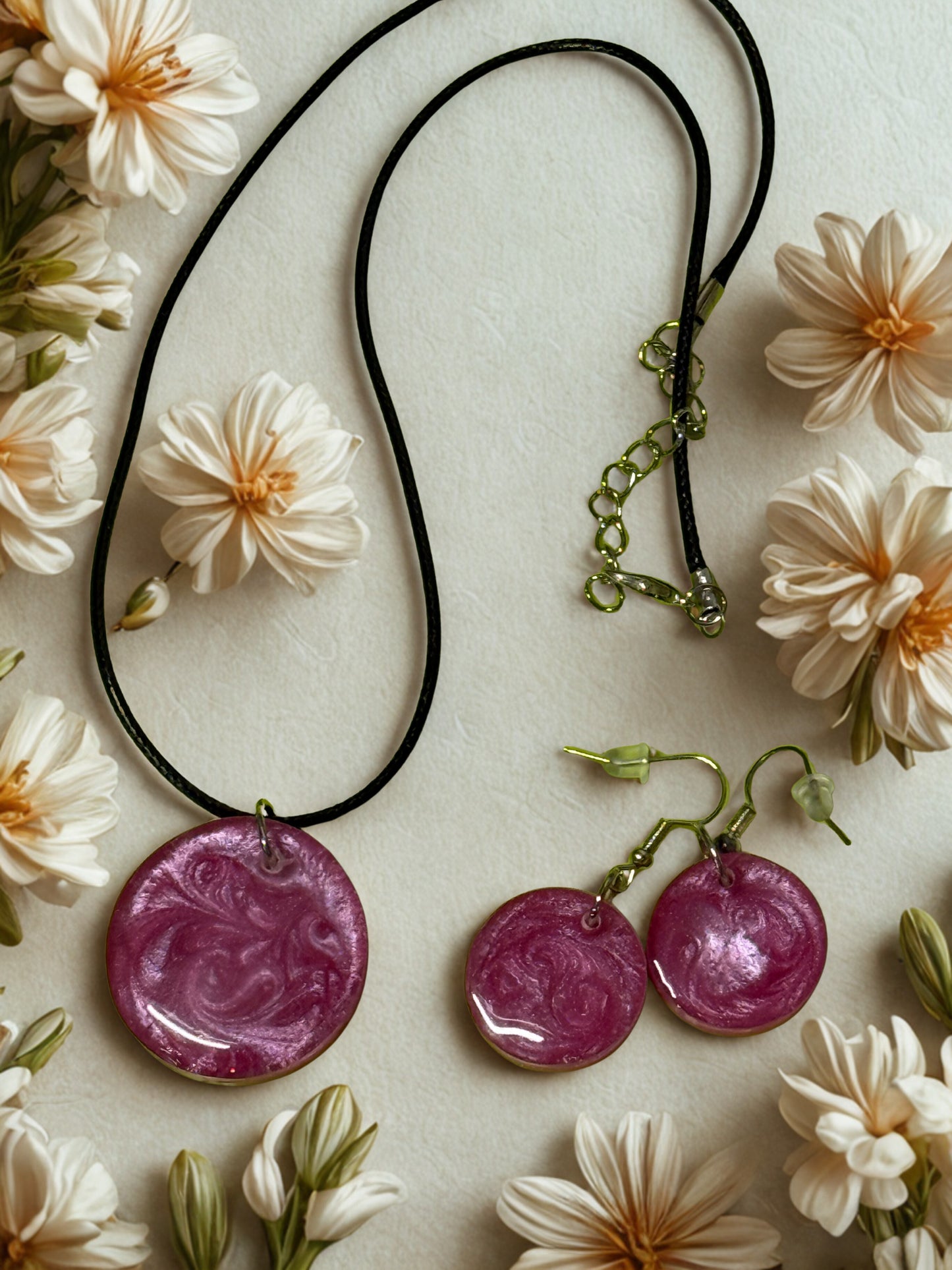 Necklace and Earring set - Marbled pink